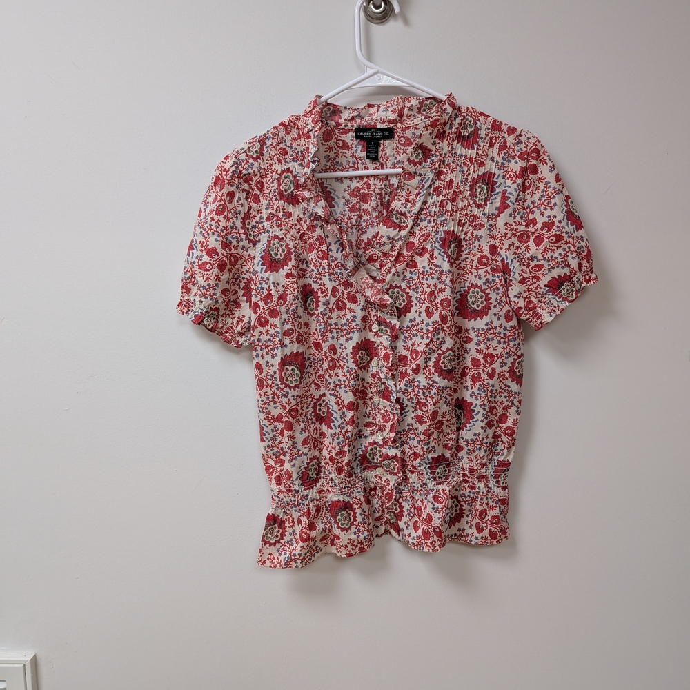 Ralph Lauren Red and White Casual Button Down Shirt